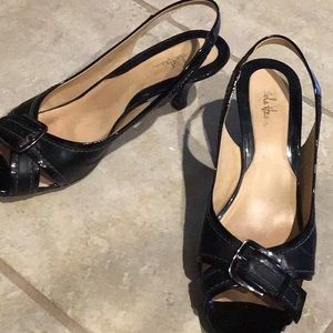 Cole Haan open toe leather sling back heels